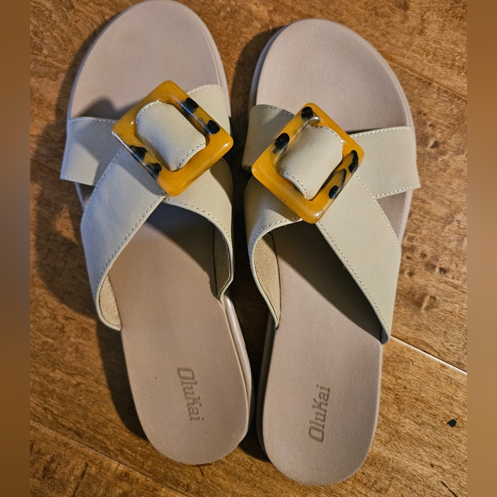 Olukai Women's Sandals in Cream with Yellow Accents